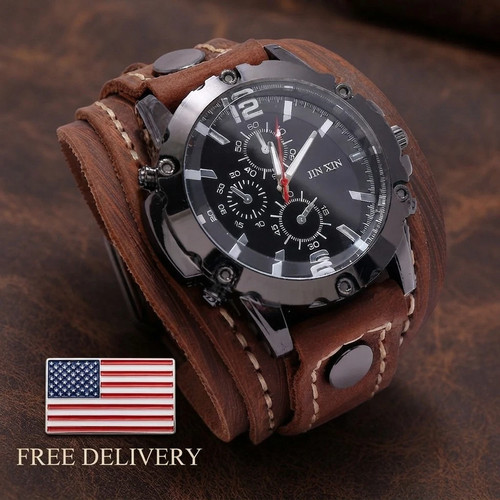 Wide leather watch cuff band - cuff,