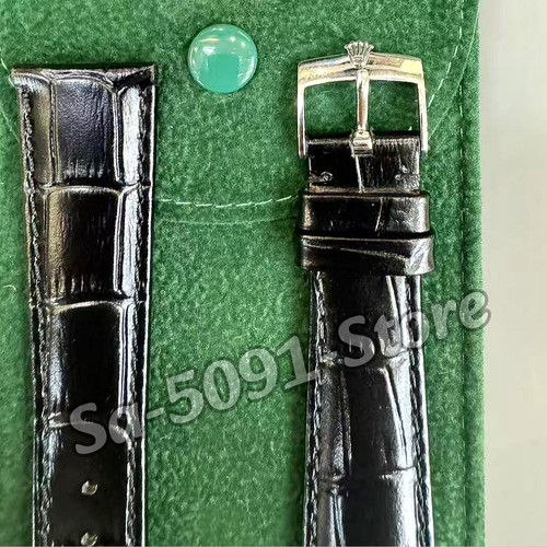 Rolex black leather watch - leather,